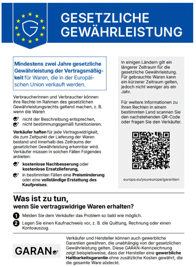 Informationen zu Garantie und Gewährleistung
